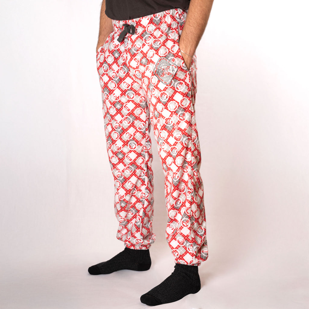 Muskoka Bear Wear – Men's Christmas Cottage Comfy Pants in Red with Grey