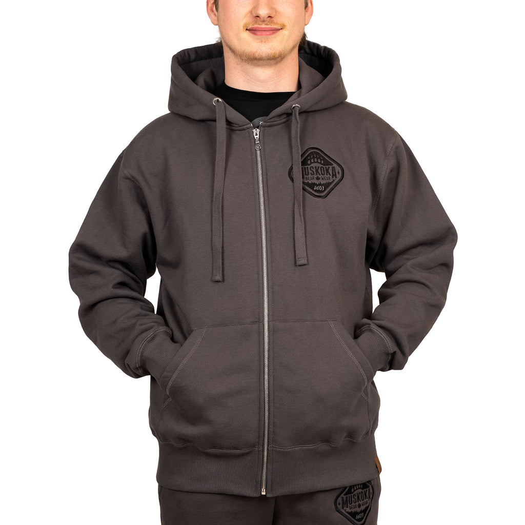 Muskoka Bear Wear – Men's Full Zip Hoody in Dark Charcoal