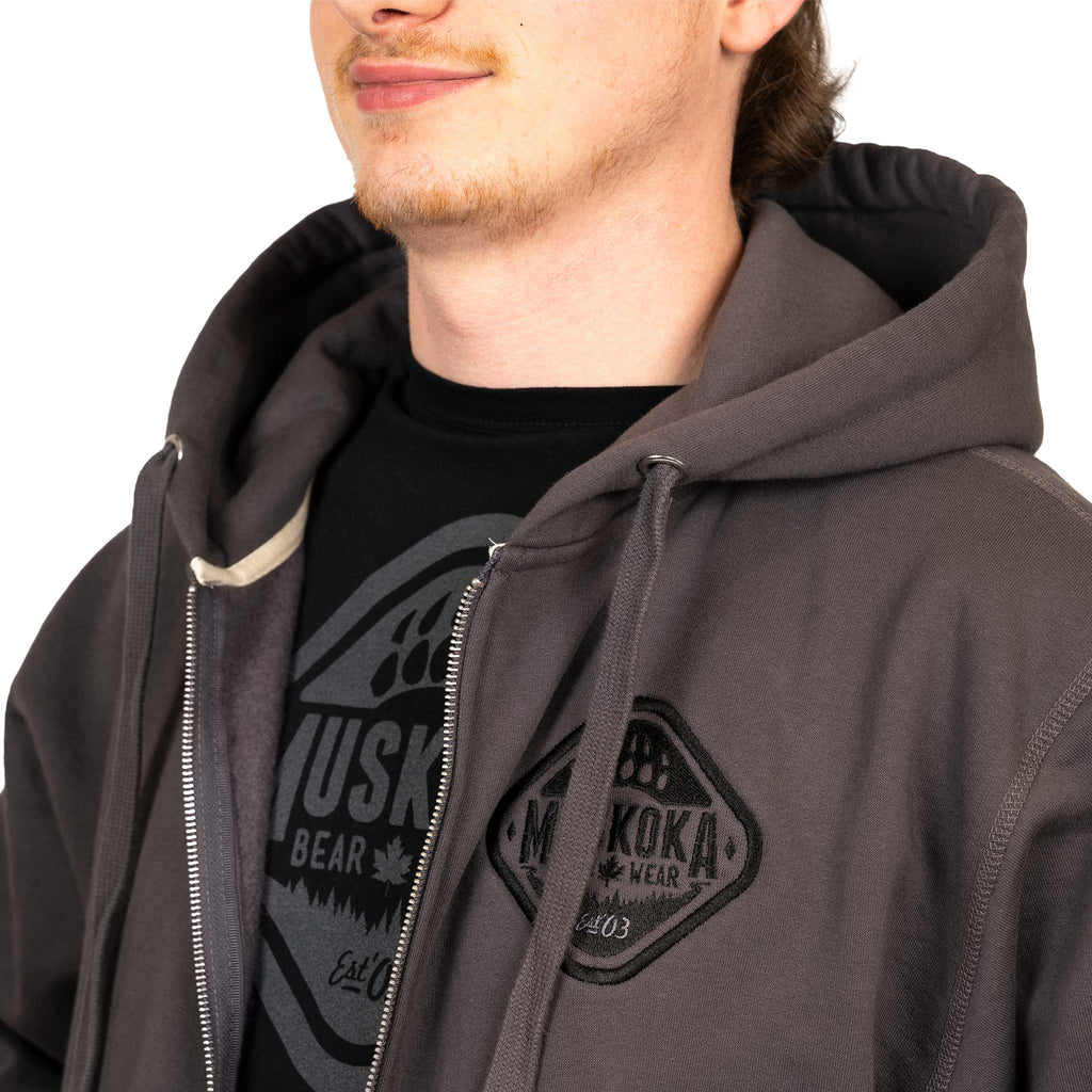 Muskoka Bear Wear – Men's Full Zip Hoody in Dark Charcoal