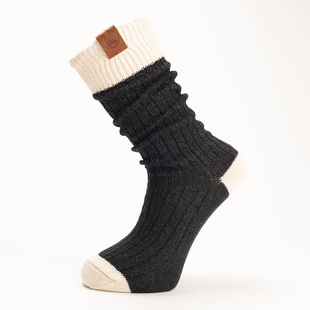 Muskoka Bear Wear – Men's Oxford Socks in Dark Charcoal with Cream Band
