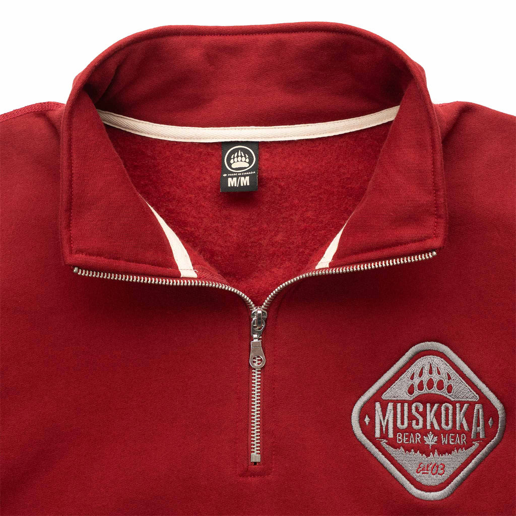 Muskoka Bear Wear – Made in Canada – Men's Quarter-Zip in Algonquin Red