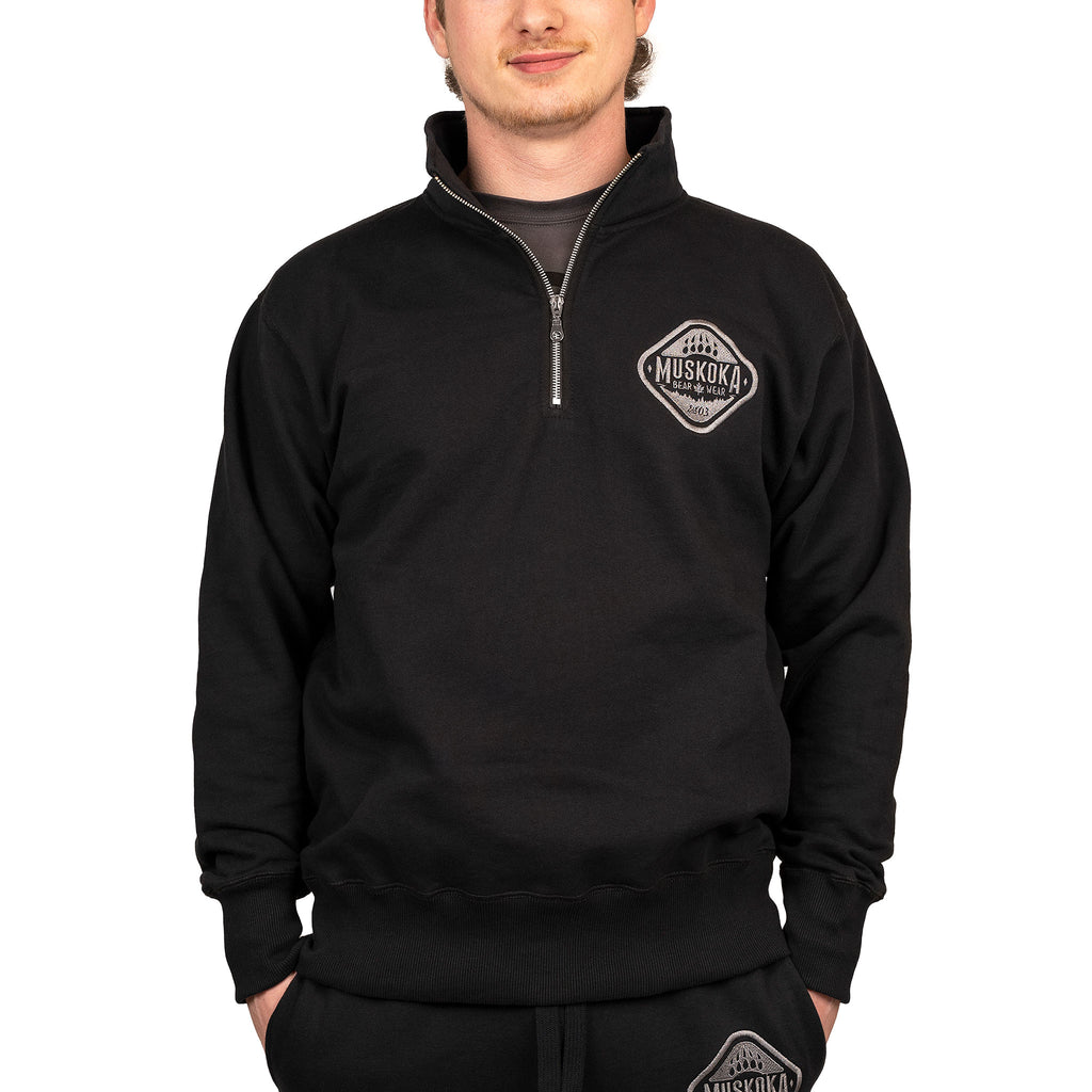 Muskoka Bear Wear – Men's Quarter-Zip in Black with Charcoal