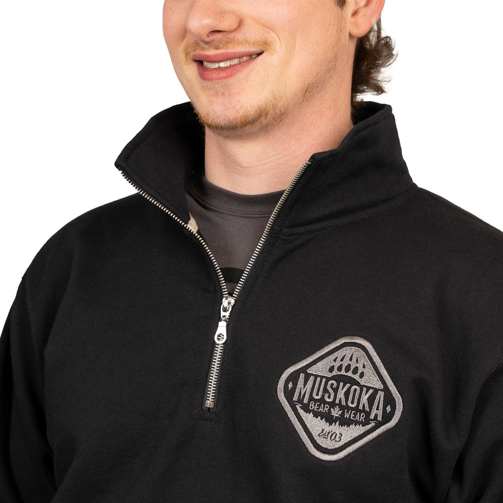 Muskoka Bear Wear – Men's Quarter-Zip in Black with Charcoal