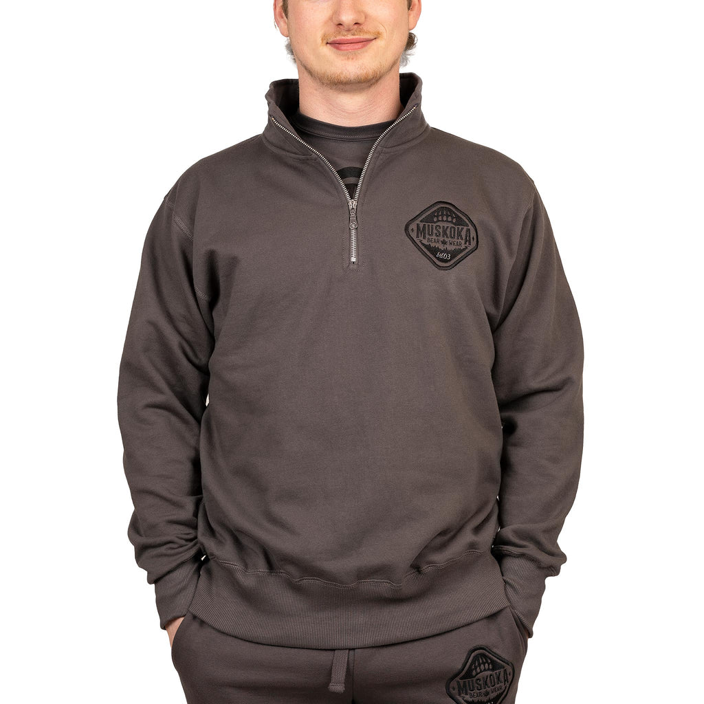 Muskoka Bear Wear – Men's Quarter-Zip in Dark Charcoal with Black