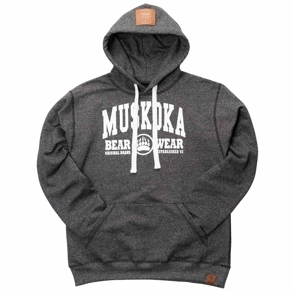 Muskoka Bear Wear – Men's Vintage Camp Hoody in Heather Black with White