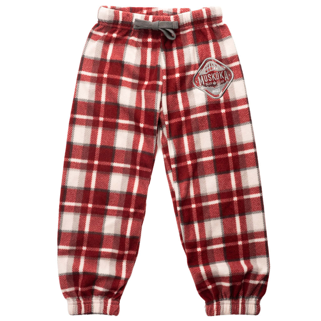Muskoka Bear Wear – Youth Cottage Comfy Pants in Algonquin Red with Charcoal