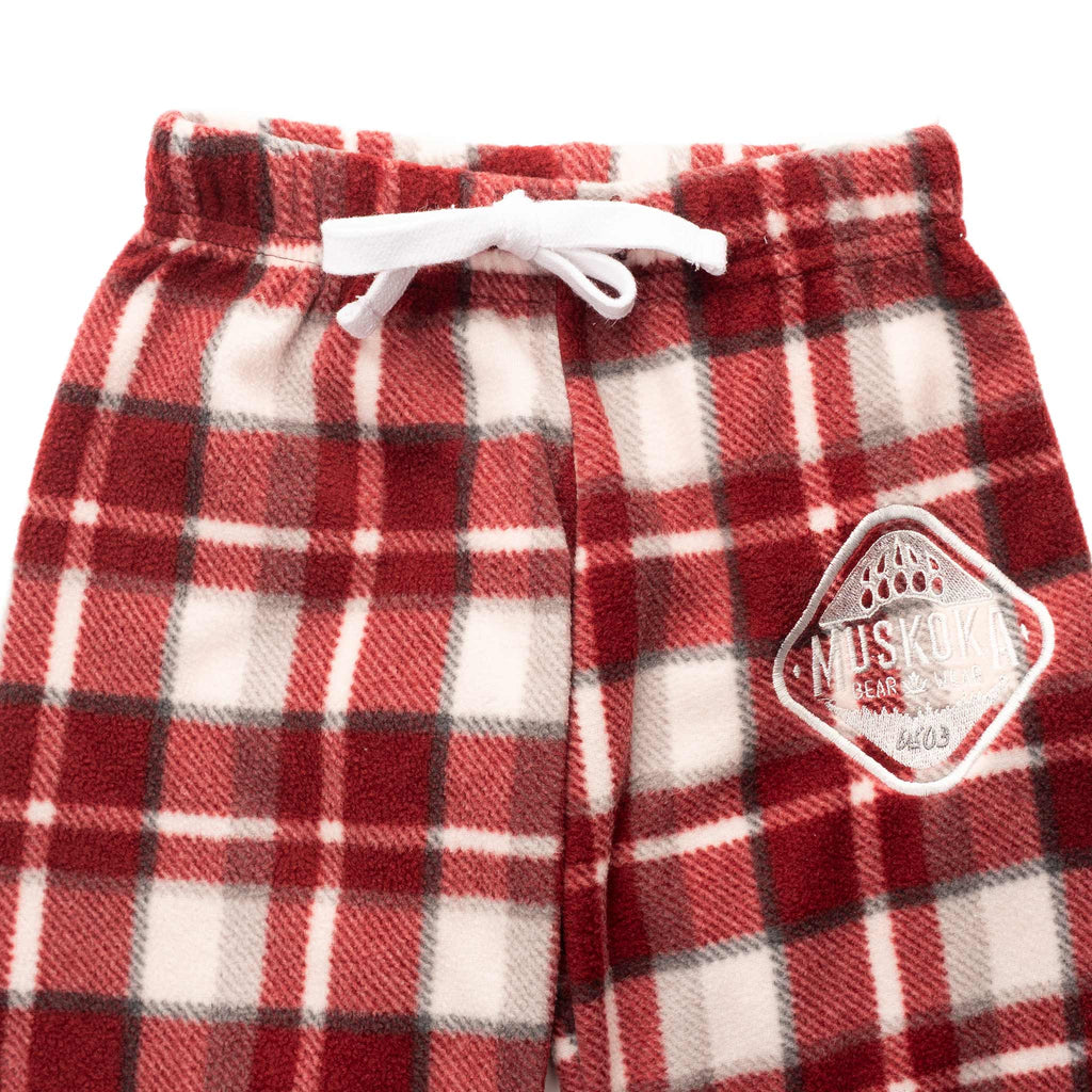 Muskoka Bear Wear – Youth Cottage Comfy Pants in Algonquin Red with White