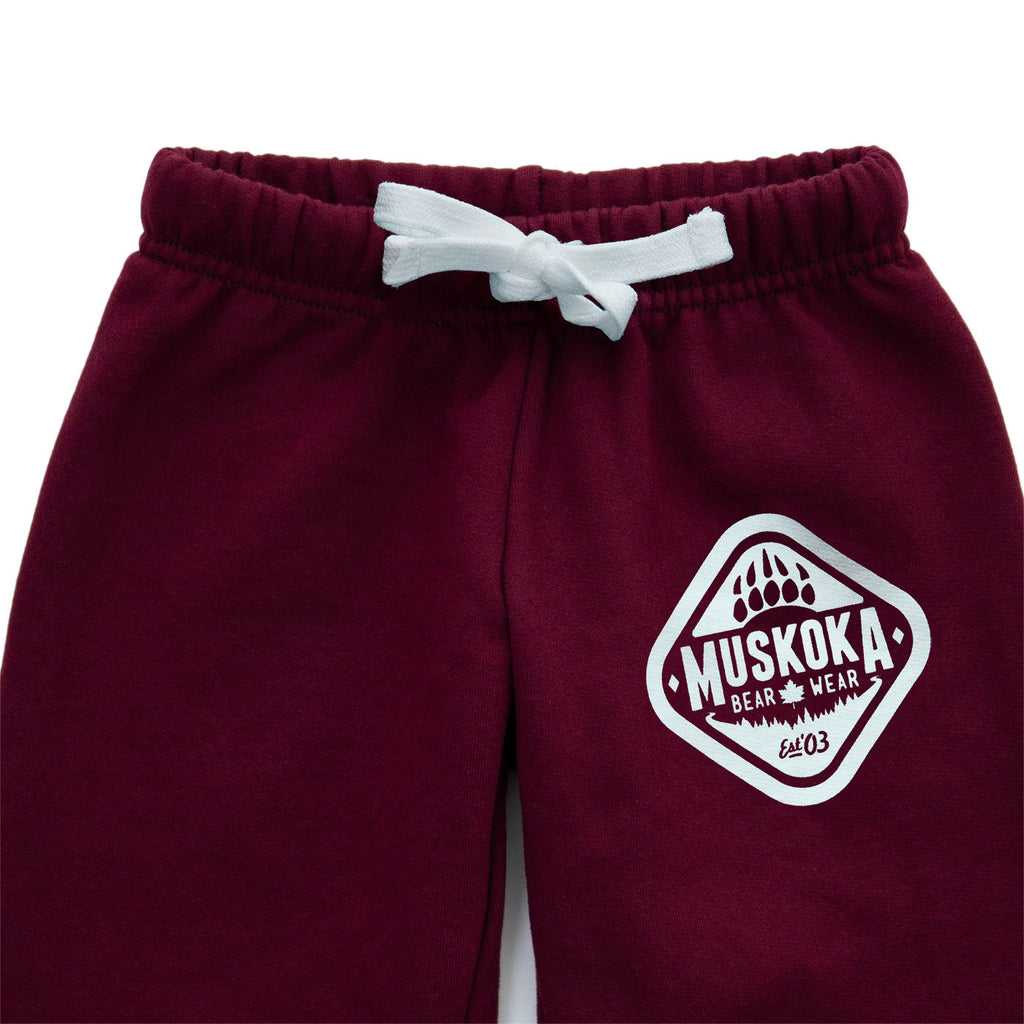 Muskoak Bear Wear – Youth Paw Pants in Burgundy with White