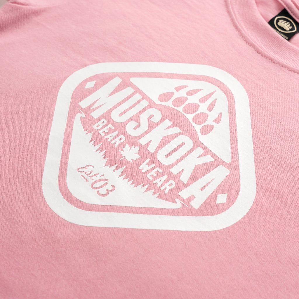 Muskoka Bear Wear – Youth T-Shirt (Organic Cotton) in Soft Pink