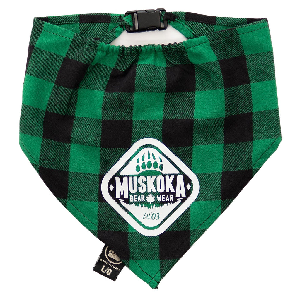 Muskoka Bear Wear – Doggie Bandana in Green Buffalo