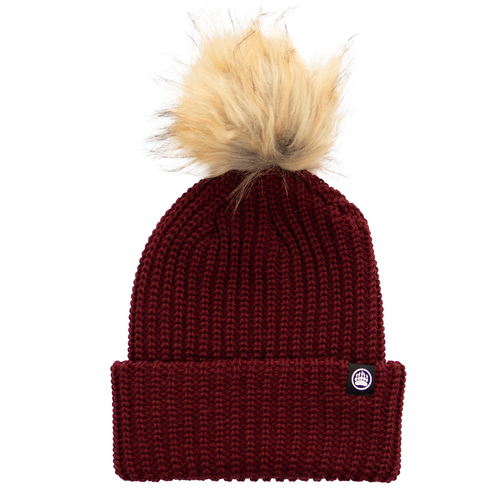 Ladies Chunky Ribbed Pom Toque in Burgundy with Pom