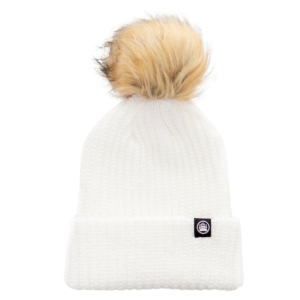 Ladies Chunky Ribbed Pom Toque in White with Pom