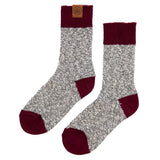 Ladies Socks in Grey Mix with Burgundy Band