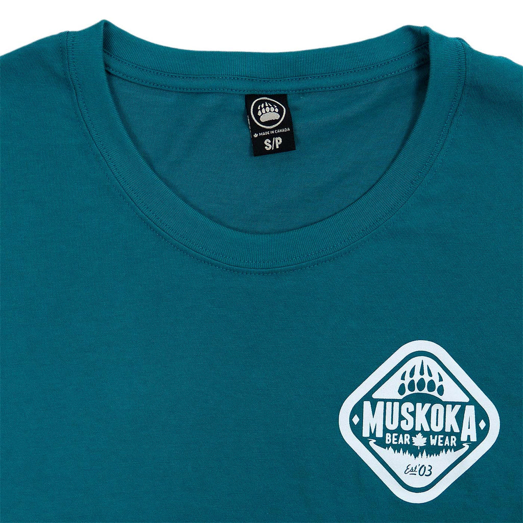 Muskoka Bear Wear – Ladies T-Shirt in Harbour Blue with White