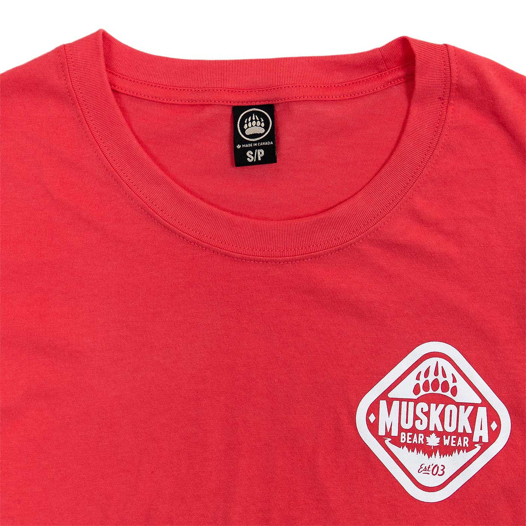 Muskoka Bear Wear – Ladies T-Shirt in Paradise Pink with White